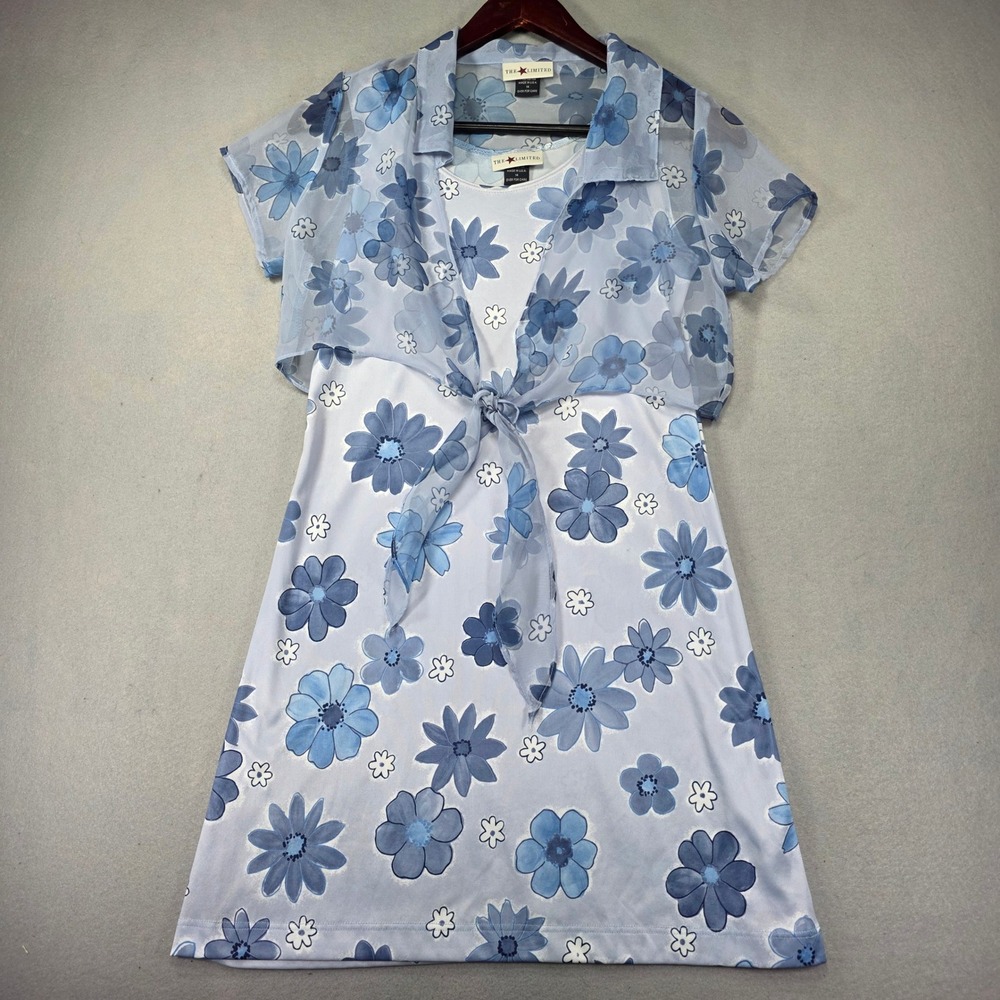 The Limited Vintage 90s Floral Mini Dress with Matching Tie Front Shrug Blue 14